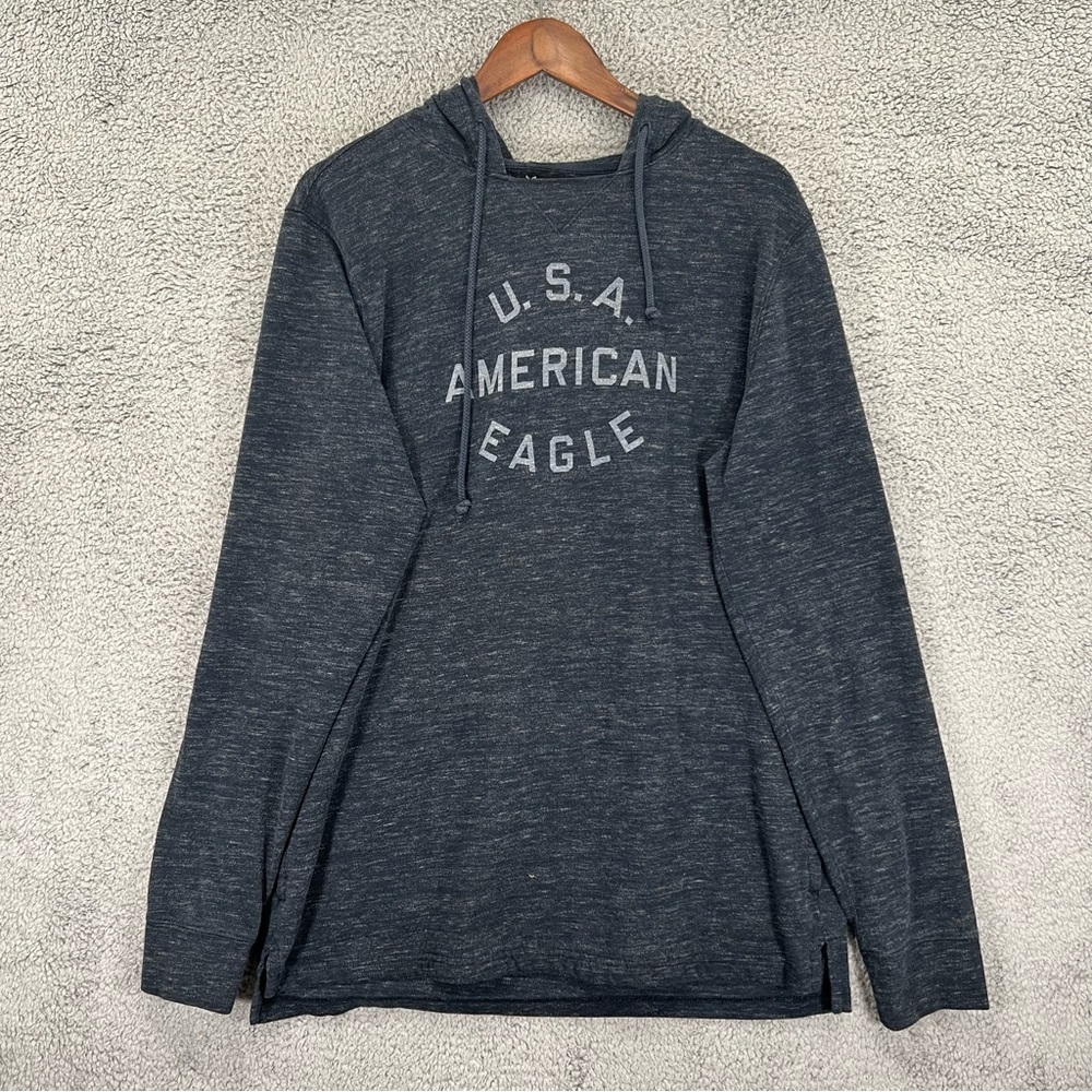 American Eagle Outfitters Hoodie Seriously Soft U.S.A. Gray Heather Men Size LT